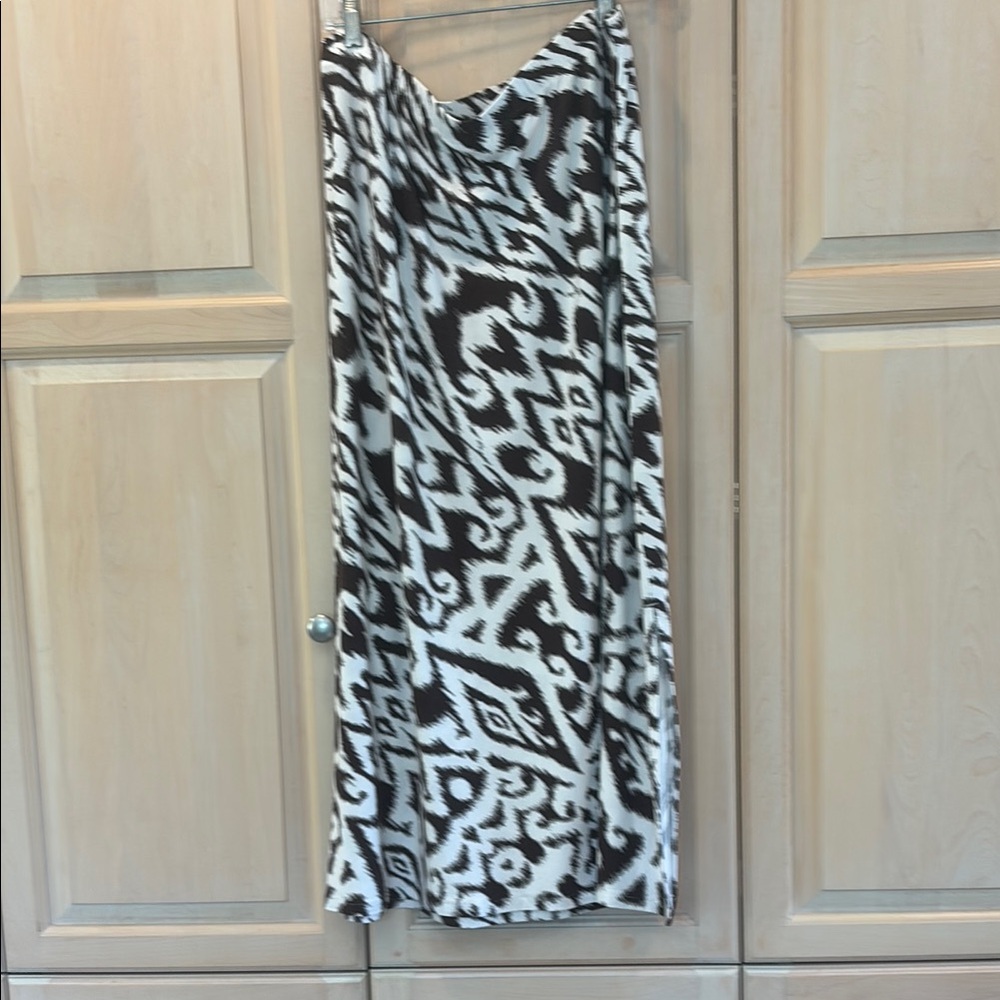 Chico's White and Brown Asymmetrical Wrap Midi Skirt